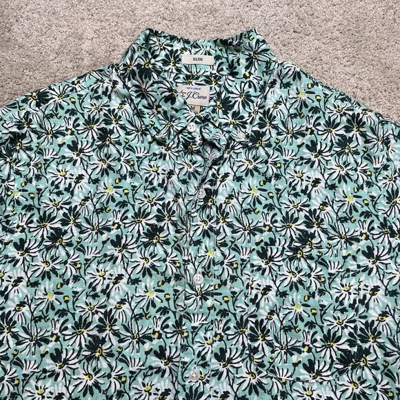 J Crew Linen Button Down Shirt Mens Medium Slim Floral Green Short Sleeve Preppy - Picture 2 of 6